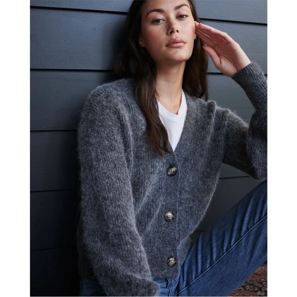 Quince Baby Alpaca Wool Cropped Gray Cardigan Sweater XS Sold Out!